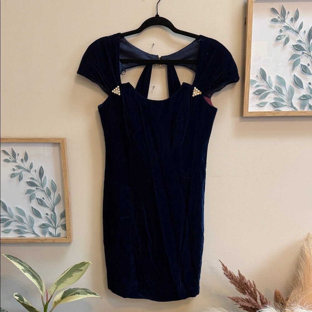 Night Way Collections Navy Velvet Backless Dress